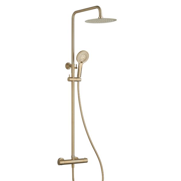 Aura Brushed Brass Exposed Shower Kit | Delivery Uk & Ireland | Thermostatic Showers | Bar Showers | Bathshed