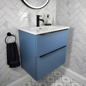 Adare Blue wall hung vanity unit with black handles | Bathroom furniture | Delivery UK and Ireland | Bathshed