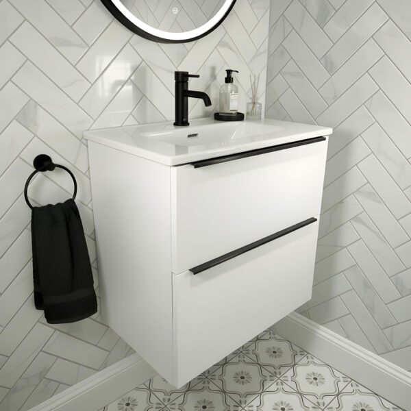 Adare Blue wall hung vanity unit with black handles | Bathroom furniture | Delivery UK and Ireland | Bathshed