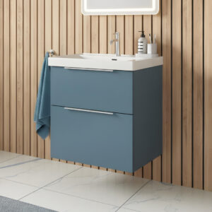 Adare Blue wall hung vanity unit with black handles | Bathroom furniture | Delivery UK and Ireland | Bathshed