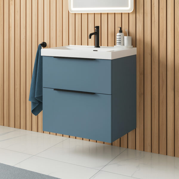 Adare Blue wall hung vanity unit with black handles | Bathroom furniture | Delivery UK and Ireland | Bathshed