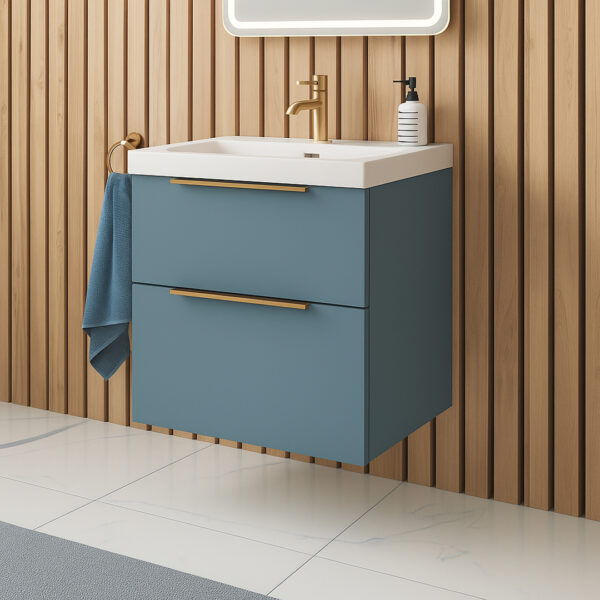 Adare Blue wall hung vanity unit with black handles | Bathroom furniture | Delivery UK and Ireland | Bathshed
