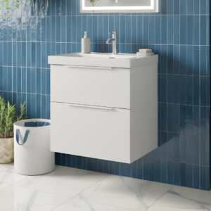 Adare White wall hung vanity unit with black handles | Bathroom furniture | Delivery UK and Ireland | Bathshed