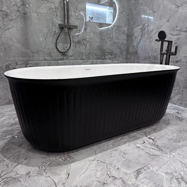 Rachael matt black fluted design freestanding bath | Bathshed | nationwide delivery Ireland and the Uk