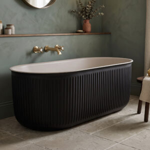 Sophia Matt Black ridged freestanding bath | Delivery UK and Ireland | Bathshed