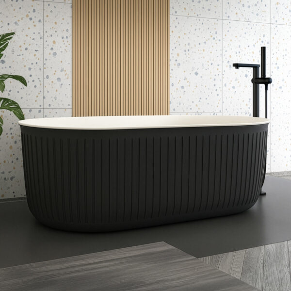 Sophia Matt Black ridged freestanding bath | Delivery UK and Ireland | Bathshed