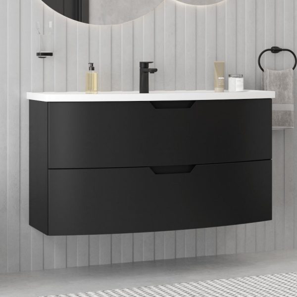 ARC 2 Drawer Wall Hung Vanity Unit Matt Black - Matt Basin | Sonas Bathrooms | Bathshed | Delivery Ireland