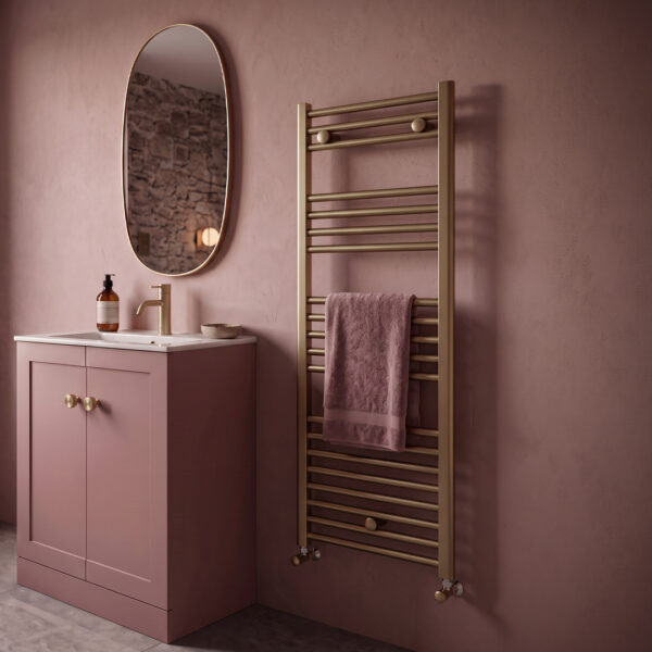Ara Brushed Brass Heated towel rail | Bathroom Heating | Bathshed | Nationwide delivery Ireland & the UK