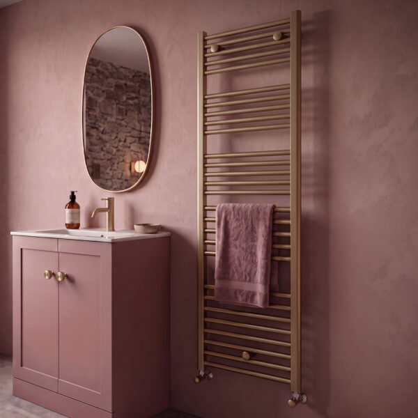 Ara Brushed Brass Heated towel rail | Bathroom Heating | Bathshed | Nationwide delivery Ireland & the UK