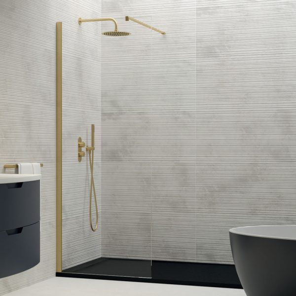 Aspect brushed gold shower panel screen | Sonas Bathrooms | Bathshed | Delivery Ireland UK and Northern Ireland