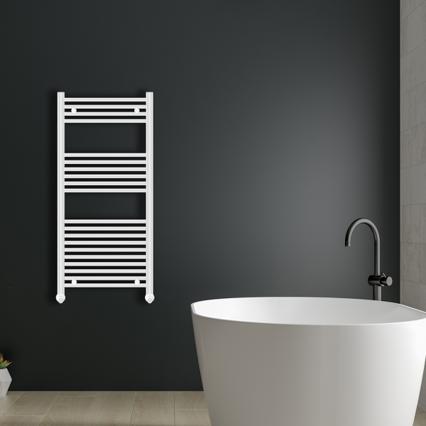 White heated towel rail | Bathshed | Bathrooms Ireland and The UK | Discount Bathrooms | Ladder Towel rails