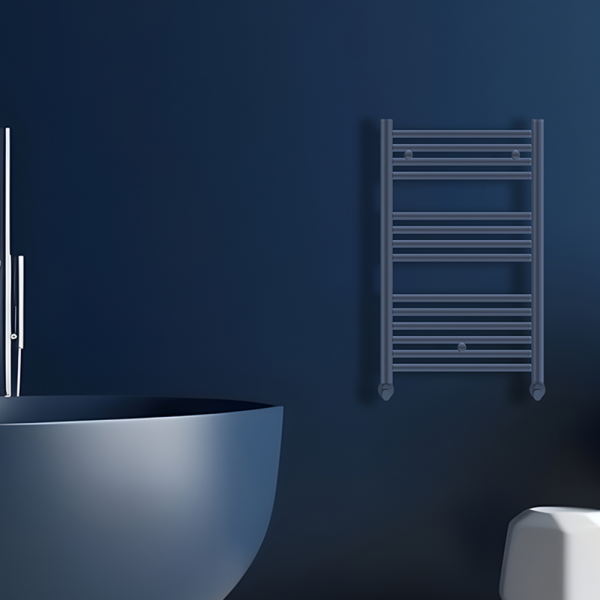 Matt Blue heated towel rail | Bathshed | Bathrooms Ireland and The UK | Discount Bathrooms | Ladder Towel rails