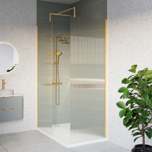 Brushed Brass fluted wetroom panel. SHower screens | Delivery Ireland and the UK | Bathshed