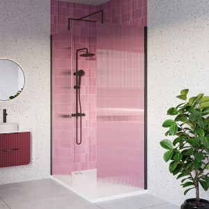 Matt black fluted wetroom panel. SHower screens | Delivery Ireland and the UK | Bathshed