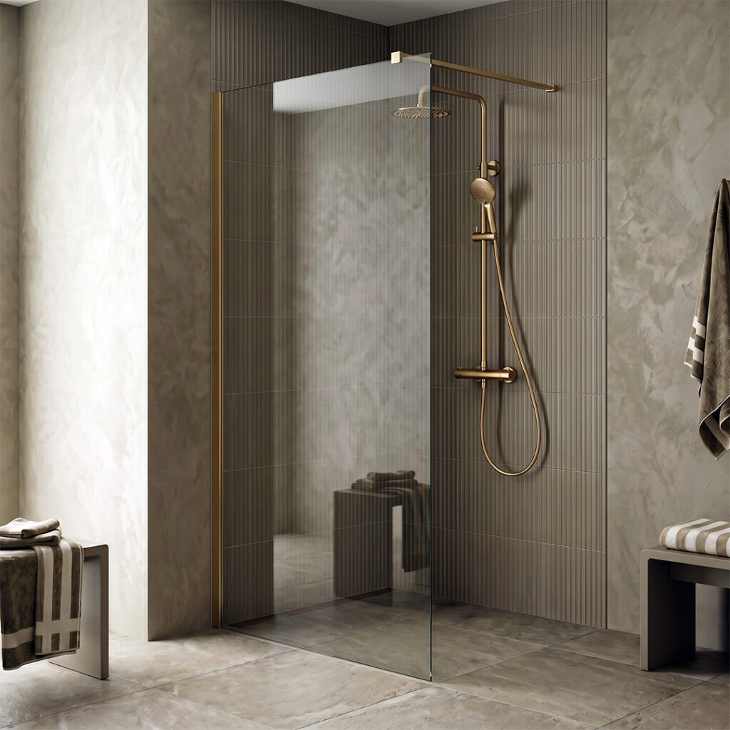 Enzo Brushed Brass Wetroom screen | Shower screen | Wetroom Panel | Delivery UK & Ireland | Bathshed