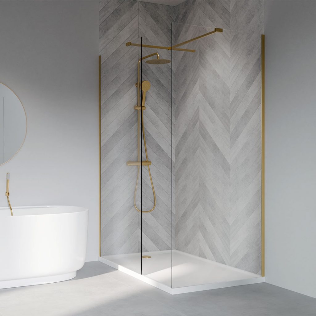 Enzo Brushed Brass Wetroom screen | Shower screen | Wetroom Panel | Delivery UK & Ireland | Bathshed