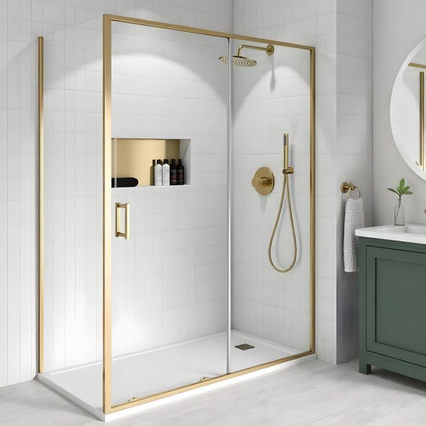 Enzo Brushed brass 8mm sliding shower door | Delivery Ireland and the UK | Bathshed