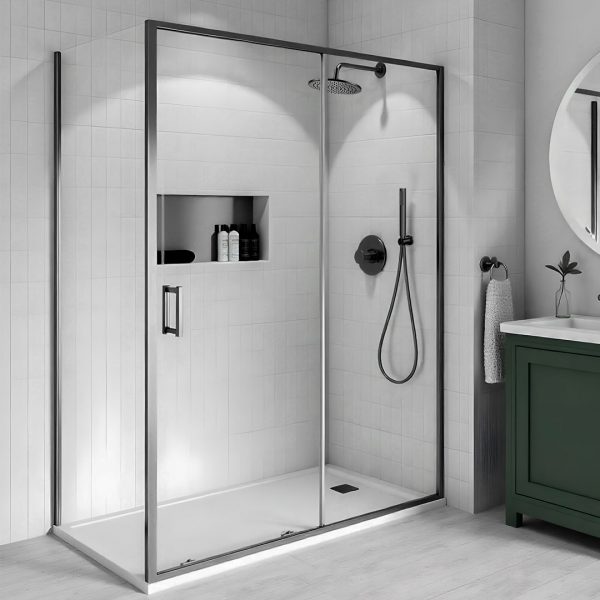 Enzo Gun Metal 8mm sliding shower door | Delivery Ireland and the UK | Bathshed