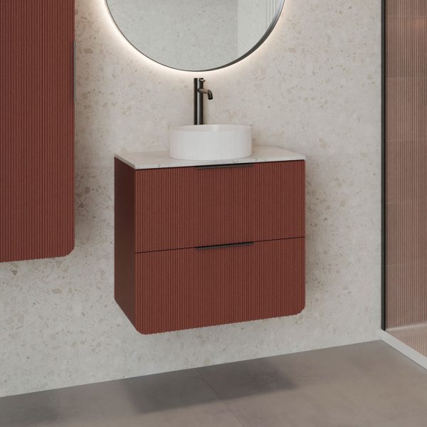 Sorrento Red Countertop Wall Hung Vanity Unit | Fluted Vanity Units | Furniture | Delivery Ireland and the UK | Bathshed