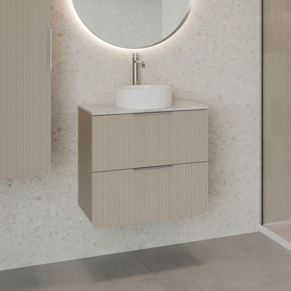 Sorrento Taupe Countertop Wall Hung Vanity Unit | Fluted Vanity Units | Furniture | Delivery Ireland and the UK | Bathshed