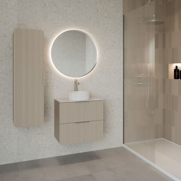 Sorrento Taupe Countertop Wall Hung Vanity Unit | Fluted Vanity Units | Furniture | Delivery Ireland and the UK | Bathshed