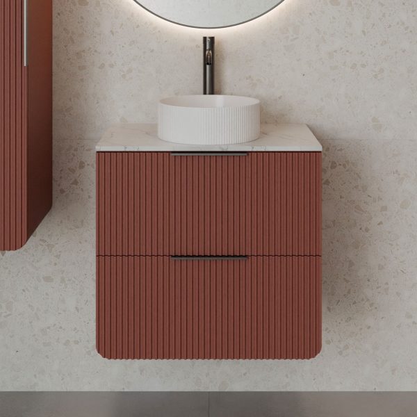 Sorrento Red Countertop Wall Hung Vanity Unit | Fluted Vanity Units | Furniture | Delivery Ireland and the UK | Bathshed