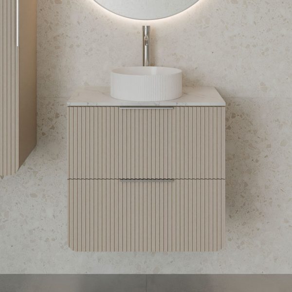 Sorrento Taupe Countertop Wall Hung Vanity Unit | Fluted Vanity Units | Furniture | Delivery Ireland and the UK | Bathshed