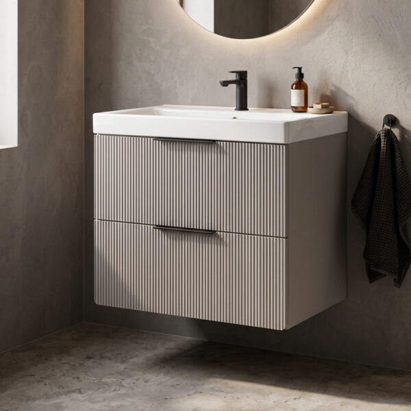Sorrento Taupe Wall Hung Vanity Unit | Fluted Vanity Units | Furniture | Delivery Ireland and the UK | Bathshed