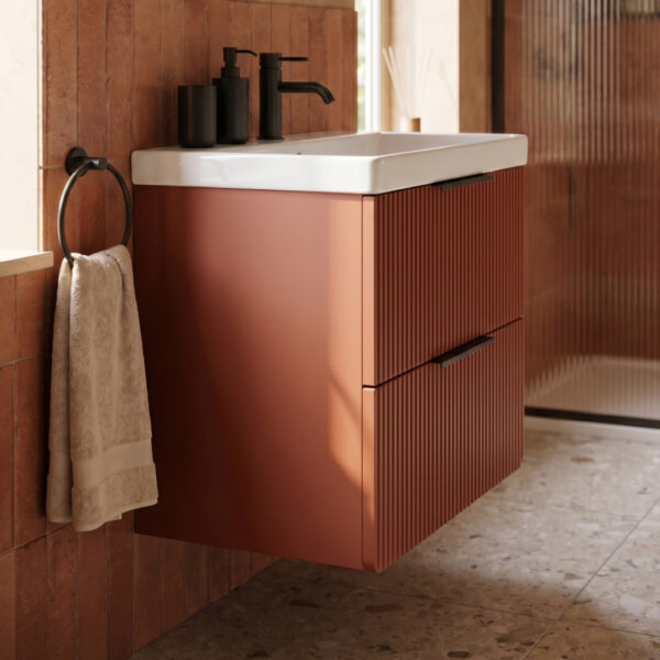 Sorrento Red Wall Hung Vanity Unit | Fluted Vanity Units | Furniture | Delivery Ireland and the UK | Bathshed