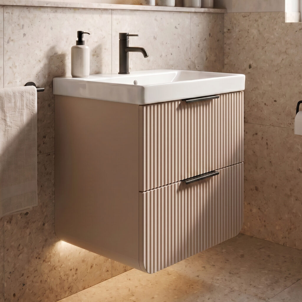 Sorrento Taupe Wall Hung Vanity Unit | Fluted Vanity Units | Furniture | Delivery Ireland and the UK | Bathshed