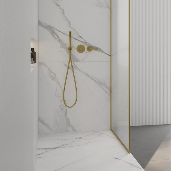 UNITY Square 1000mm Shower Tray White Marble & Waste - Image 2