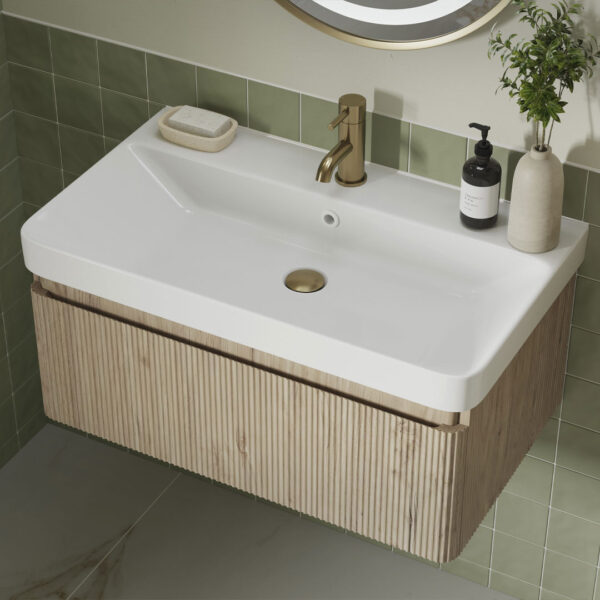 Ridge Wall Hung 1 Drawer Basin Unit & Basin - Textured Oak | Next day delivery UK | Bathshed