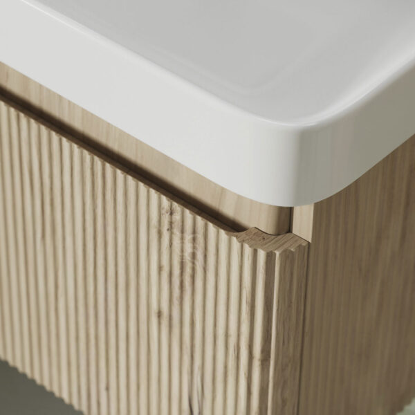 Ridge Wall Hung 1 Drawer Basin Unit & Basin - Textured Oak | Next day delivery UK | Bathshed