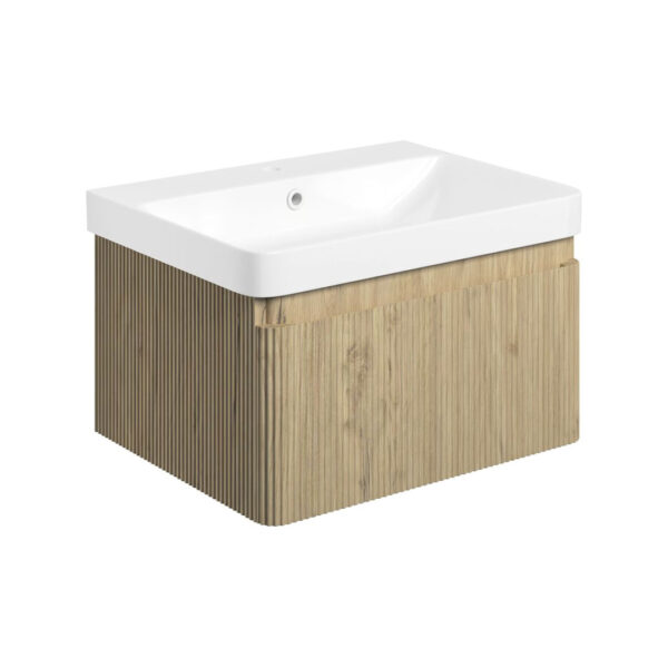 Ridge Wall Hung 1 Drawer Basin Unit & Basin - Textured Oak | Next day delivery UK | Bathshed