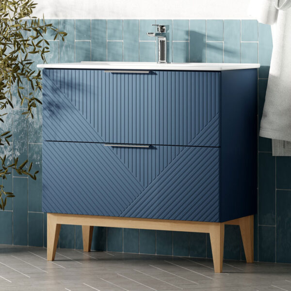 Roux Floorstanding vanity unit & Basin - Blue Graphite, oak | Next day delivery UK | Bathshed