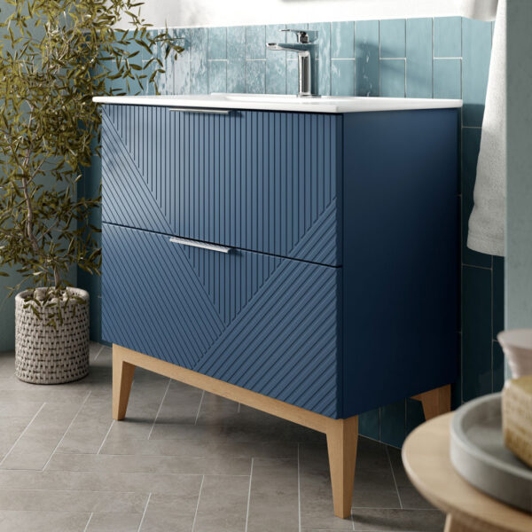 Roux Floorstanding vanity unit & Basin - Blue Graphite, oak | Next day delivery UK | Bathshed