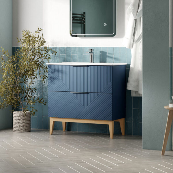 Roux Floorstanding vanity unit & Basin - Blue Graphite, oak | Next day delivery UK | Bathshed