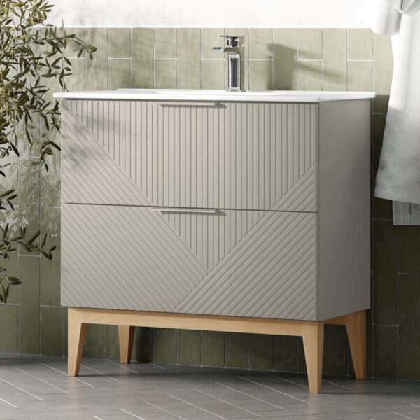 Roux Floorstanding vanity unit & Basin - Blue Graphite, oak | Next day delivery UK | Bathshed