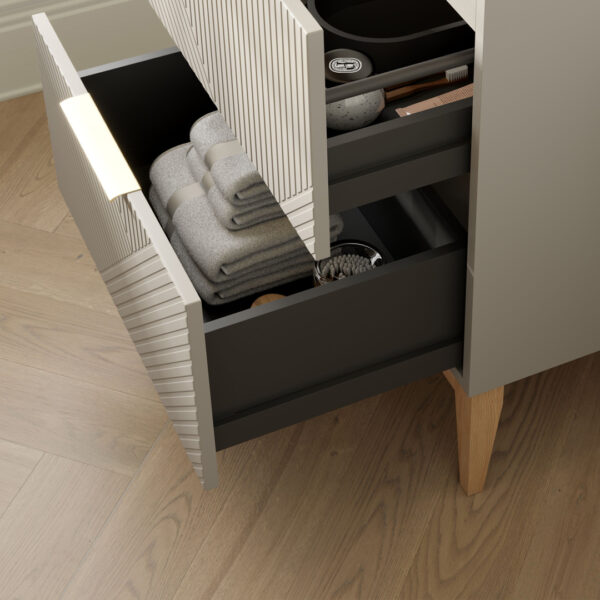 Roux Floorstanding vanity unit & Basin - Blue Graphite, oak | Next day delivery UK | Bathshed