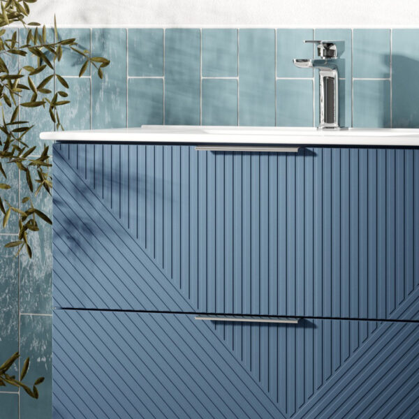 Roux Floorstanding vanity unit & Basin - Blue Graphite, oak | Next day delivery UK | Bathshed