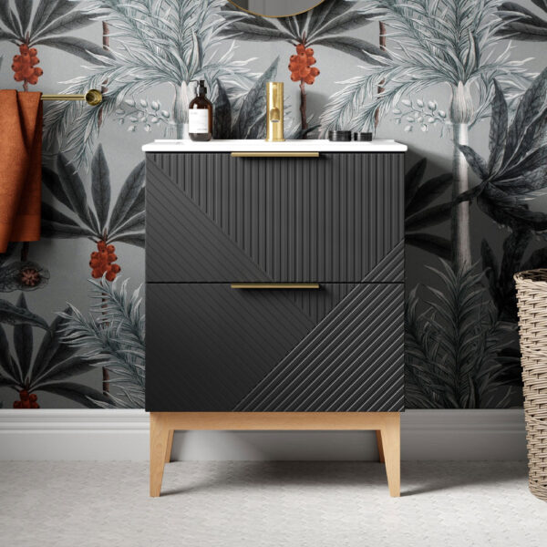 Roux Floorstanding vanity unit & Basin - Blue Graphite, oak | Next day delivery UK | Bathshed
