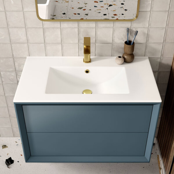 Solace Wall Hung 2 Drawer Basin Unit & 1TH Thin Edge Basin - Matt Storm Blue| Haven Furniture | Nationwide shipping ireland and the uk | Bathshed
