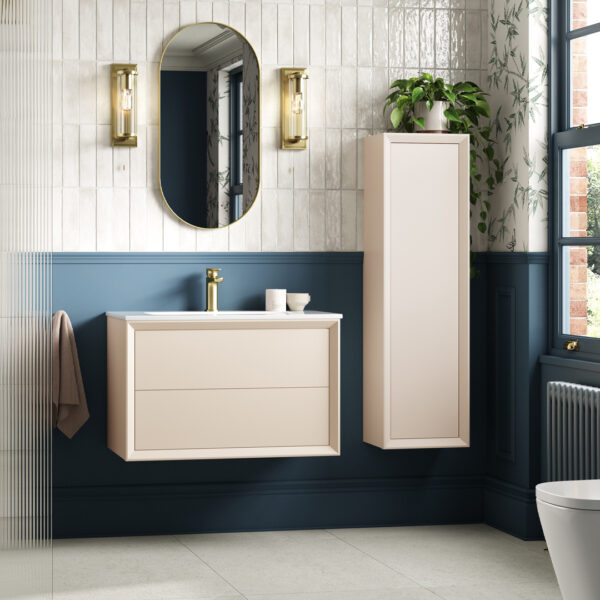 Solace Wall Hung 2 Drawer Basin Unit & 1TH Thin Edge Basin - Matt Cotton | Haven Furniture | Nationwide shipping ireland and the uk | Bathshed