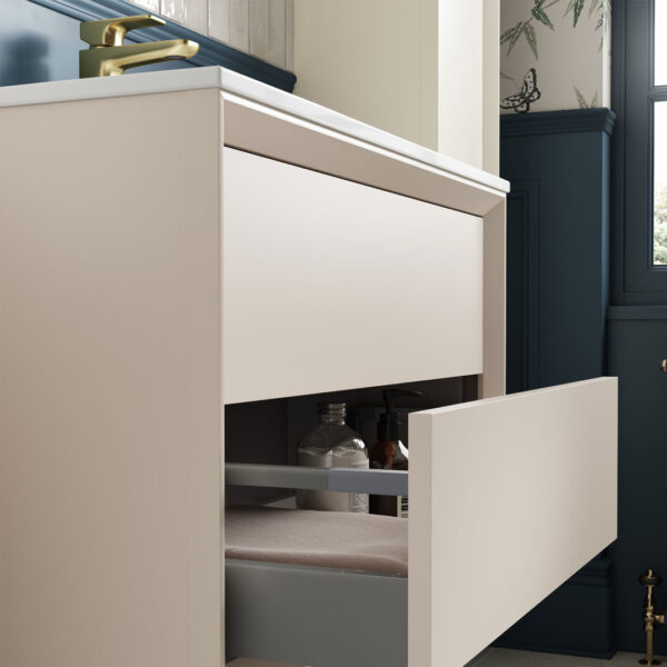 Solace Wall Hung 2 Drawer Basin Unit & 1TH Thin Edge Basin - Matt Cotton | Haven Furniture | Nationwide shipping ireland and the uk | Bathshed