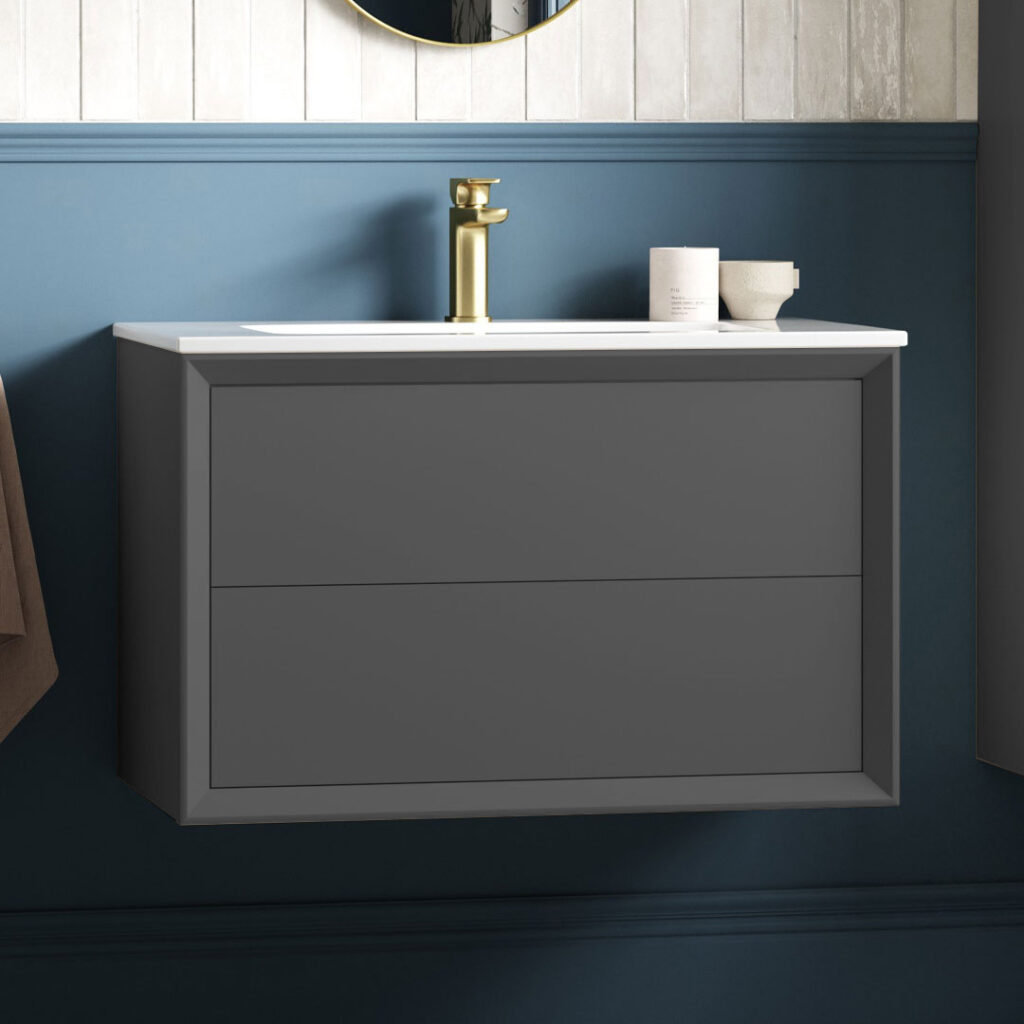 Solace Wall Hung 2 Drawer Basin Unit & 1TH Thin Edge Basin - Matt Clay | Haven Furniture | Nationwide shipping ireland and the uk | Bathshed