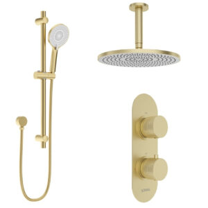 Alita Knurled Shower Set 1 Brushed Gold - Ceiling Mounted Fixed Head