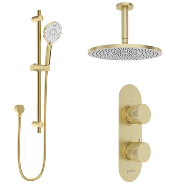 Alita Knurled Shower Set 1 Brushed Gold - Ceiling Mounted Fixed Head