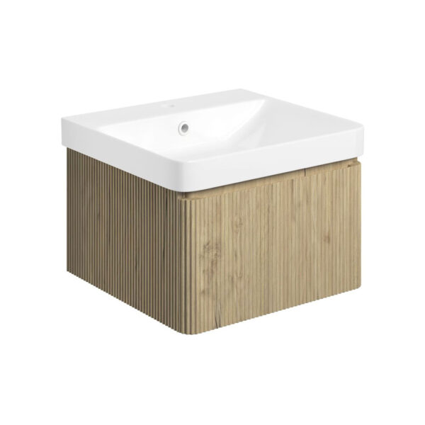 Ridge Wall Hung 1 Drawer Basin Unit & Basin - Textured Oak | Next day delivery UK | Bathshed