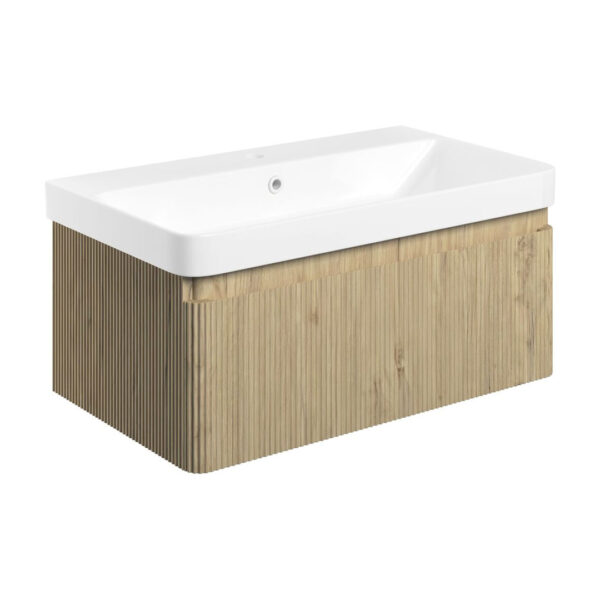 Ridge Wall Hung 1 Drawer Basin Unit & Basin - Textured Oak | Next day delivery UK | Bathshed