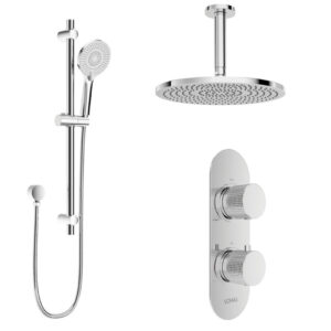 Alita Knurled Shower Set 1 Chrome- Ceiling Mounted Fixed Head